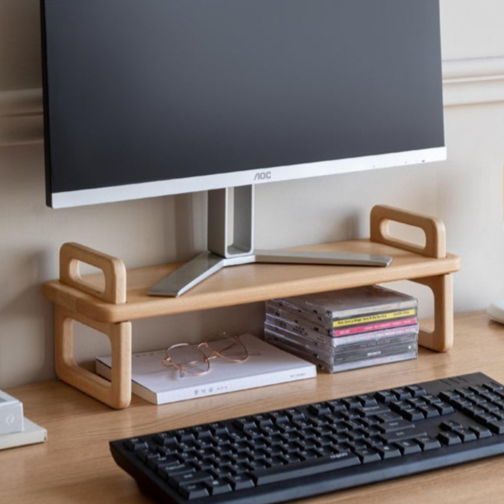 Beech, Acacia Solid Wood Shelf Desktop Storage Rack