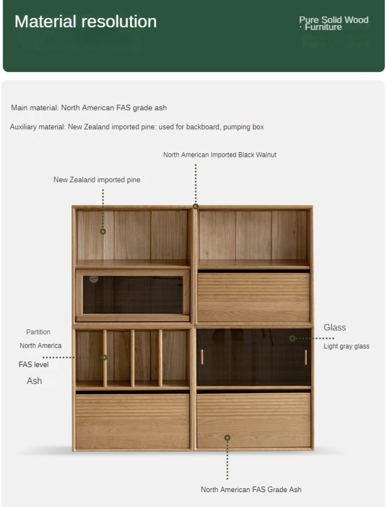 Ash Solid Wood Combination Module Bookcase.