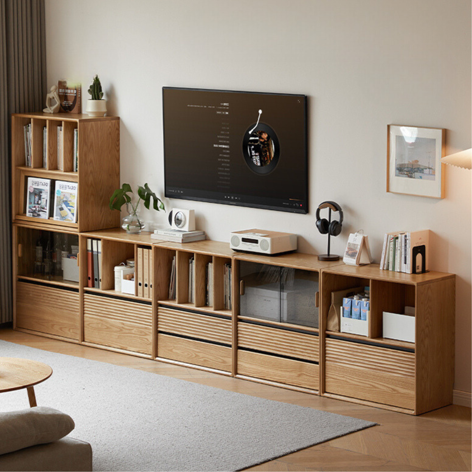 Ash Solid Wood Combination Module Bookcase.