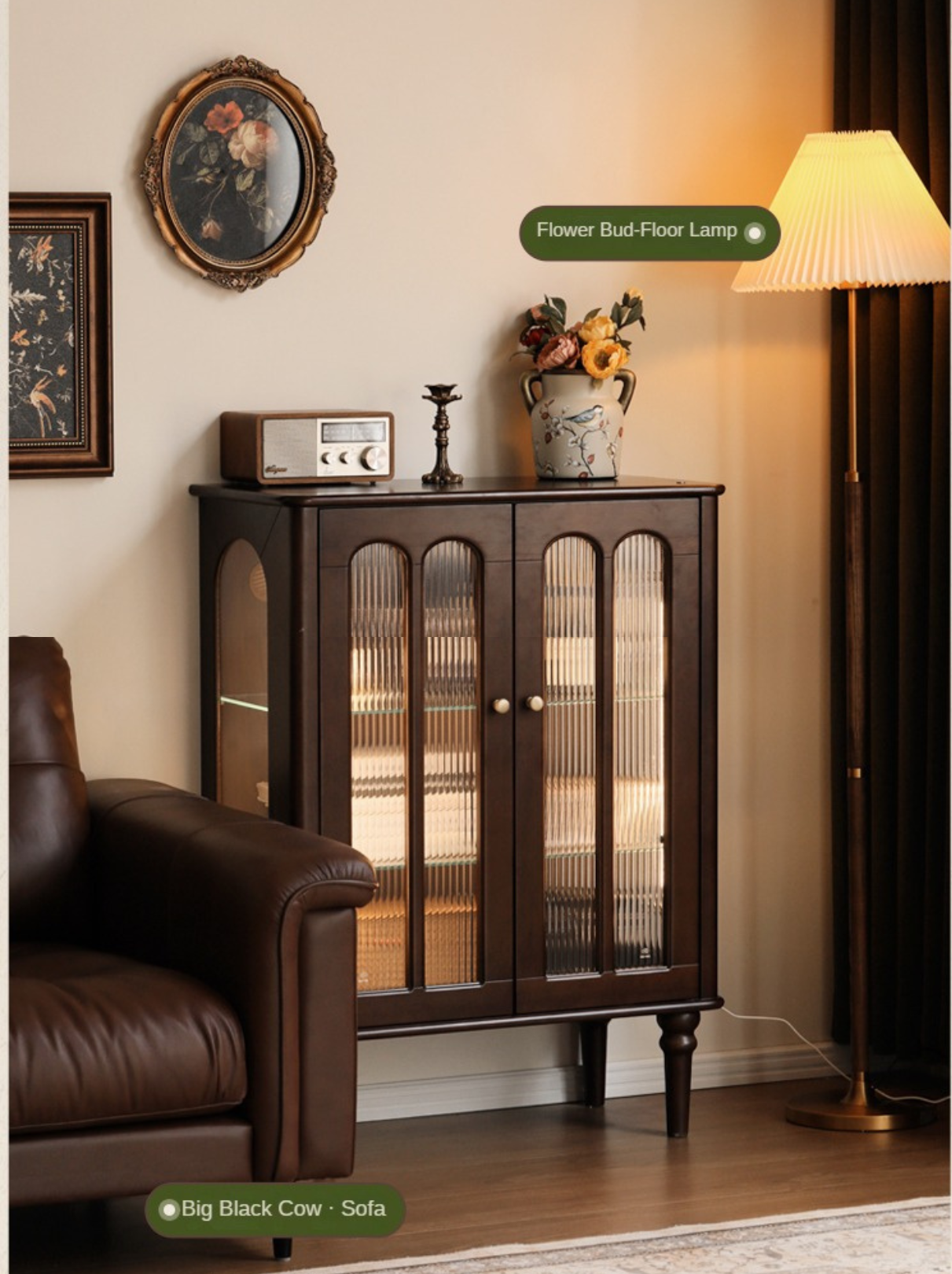 Poplar Solid Wood American Retro Side Cabinet.