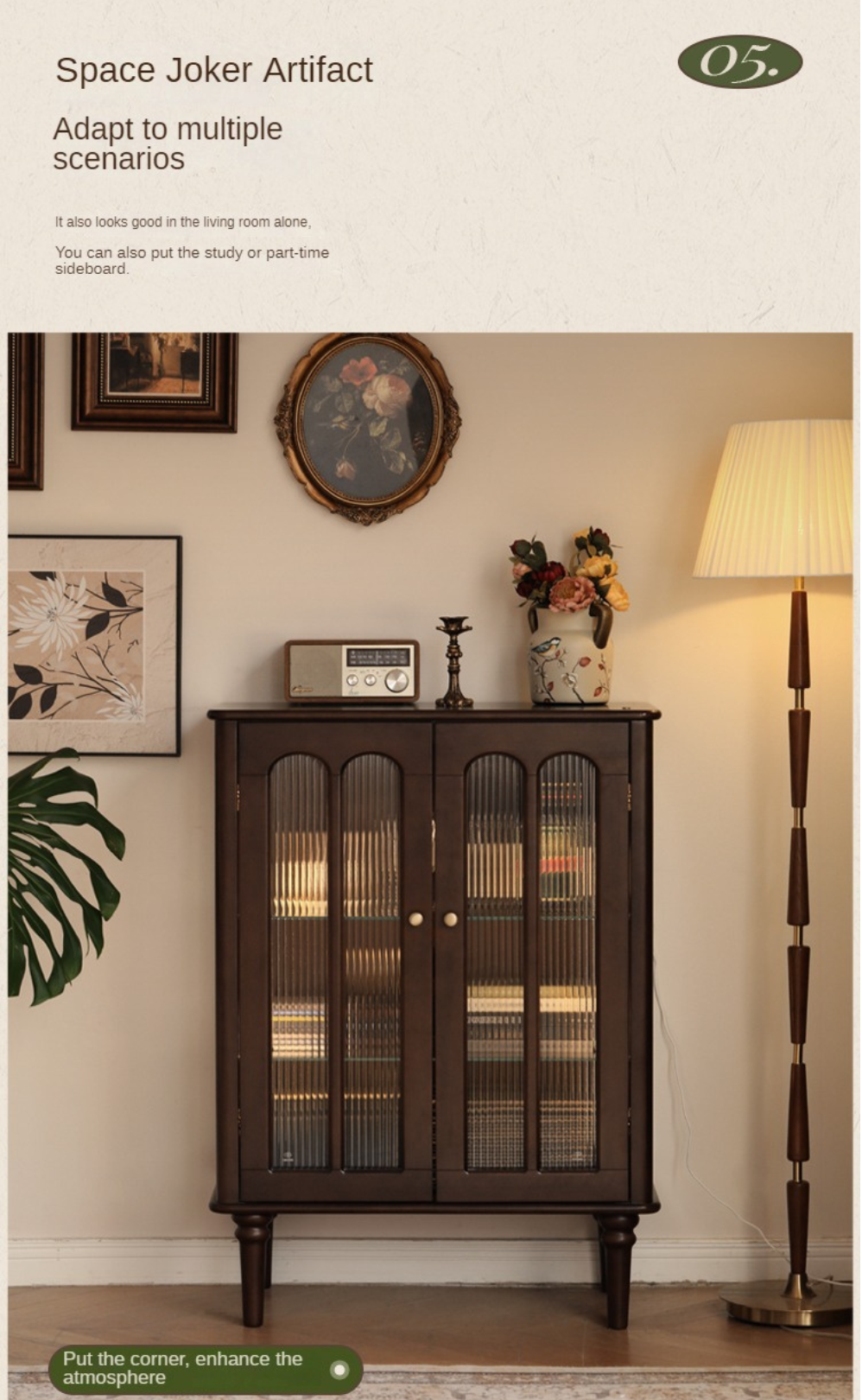 Poplar Solid Wood American Retro Side Cabinet.