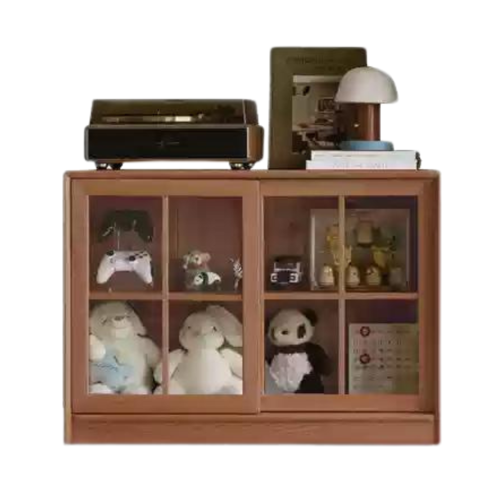 Black Walnut, Oak Solid Wood Sliding Door Bookcase