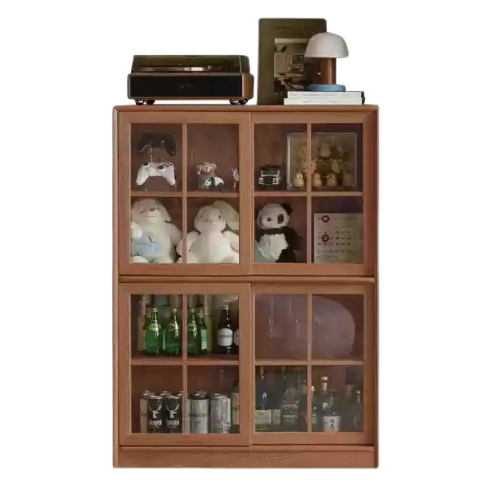 Black Walnut, Oak Solid Wood Sliding Door Bookcase
