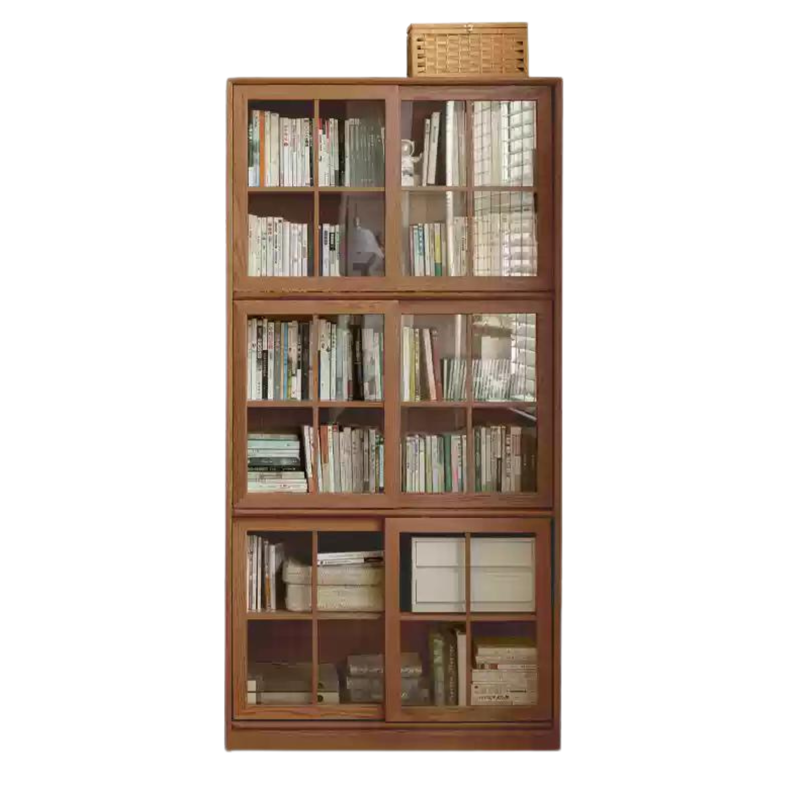 Black Walnut, Oak Solid Wood Sliding Door Bookcase