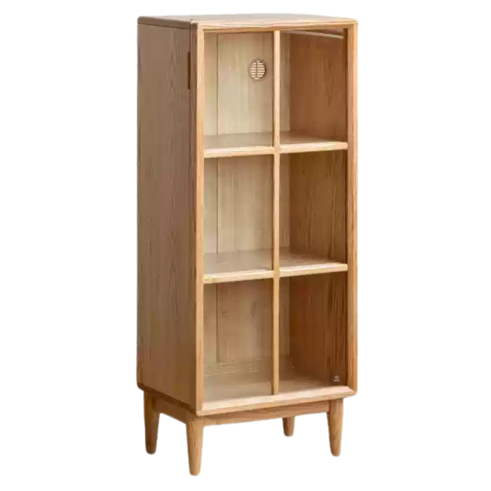 Oak, Rubberwood Solid Wood Glass Storage Bookcase