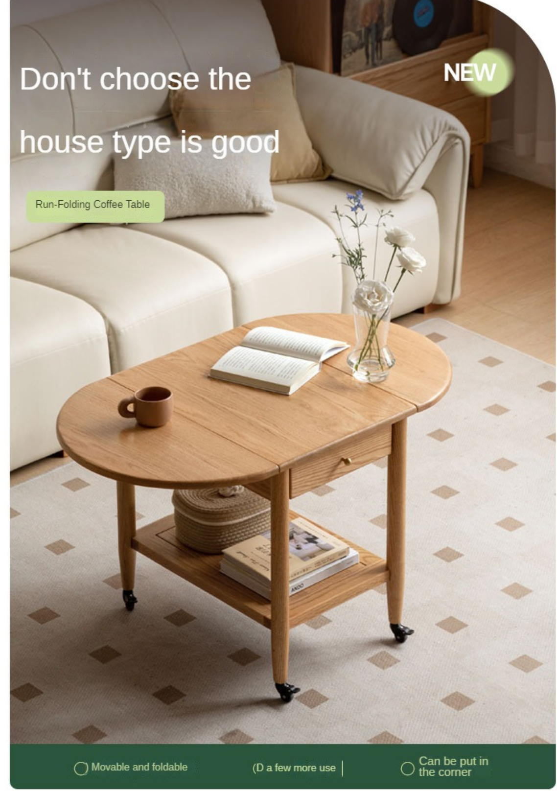 Oak Solid Wood Small Folding Coffee Table