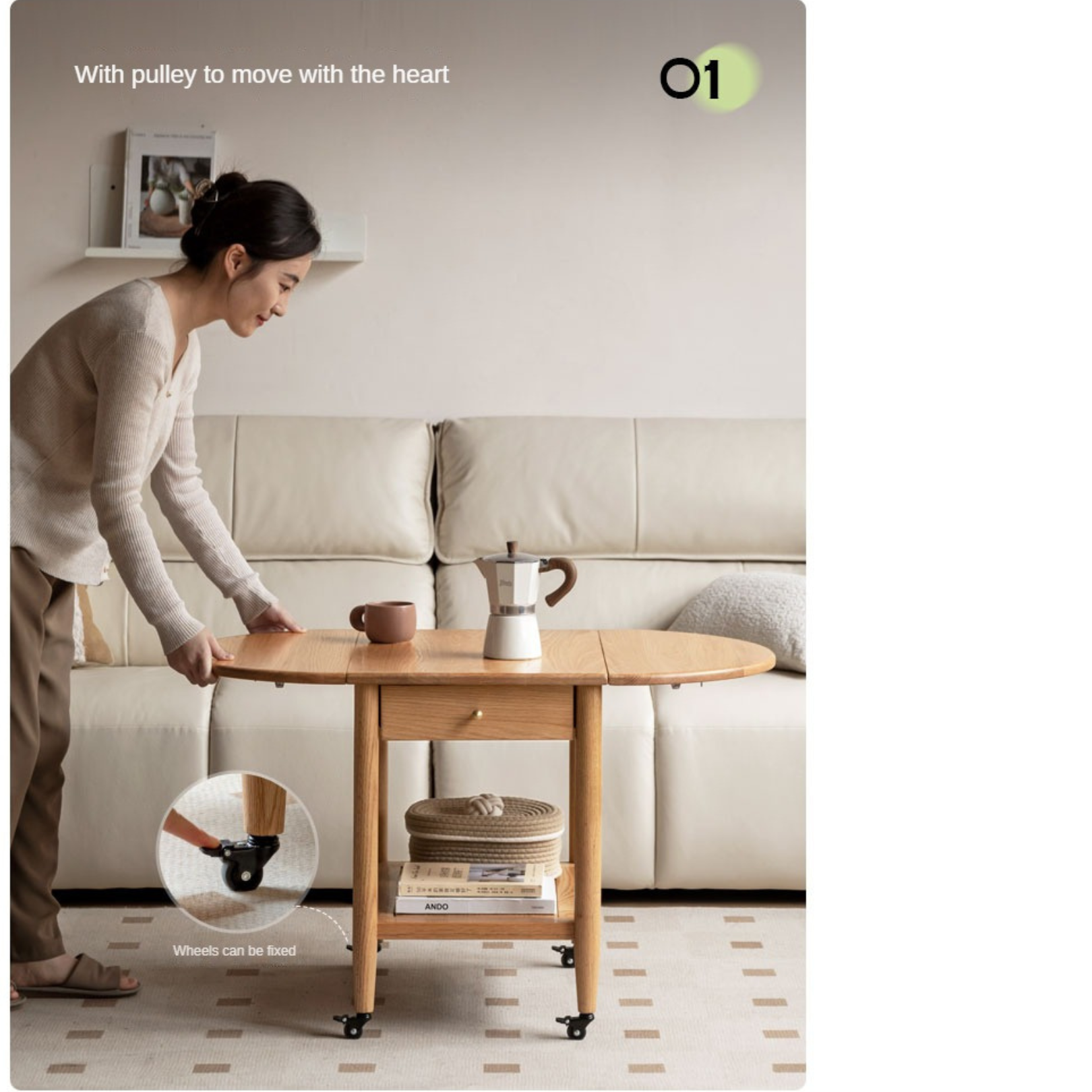 Oak Solid Wood Small Folding Coffee Table