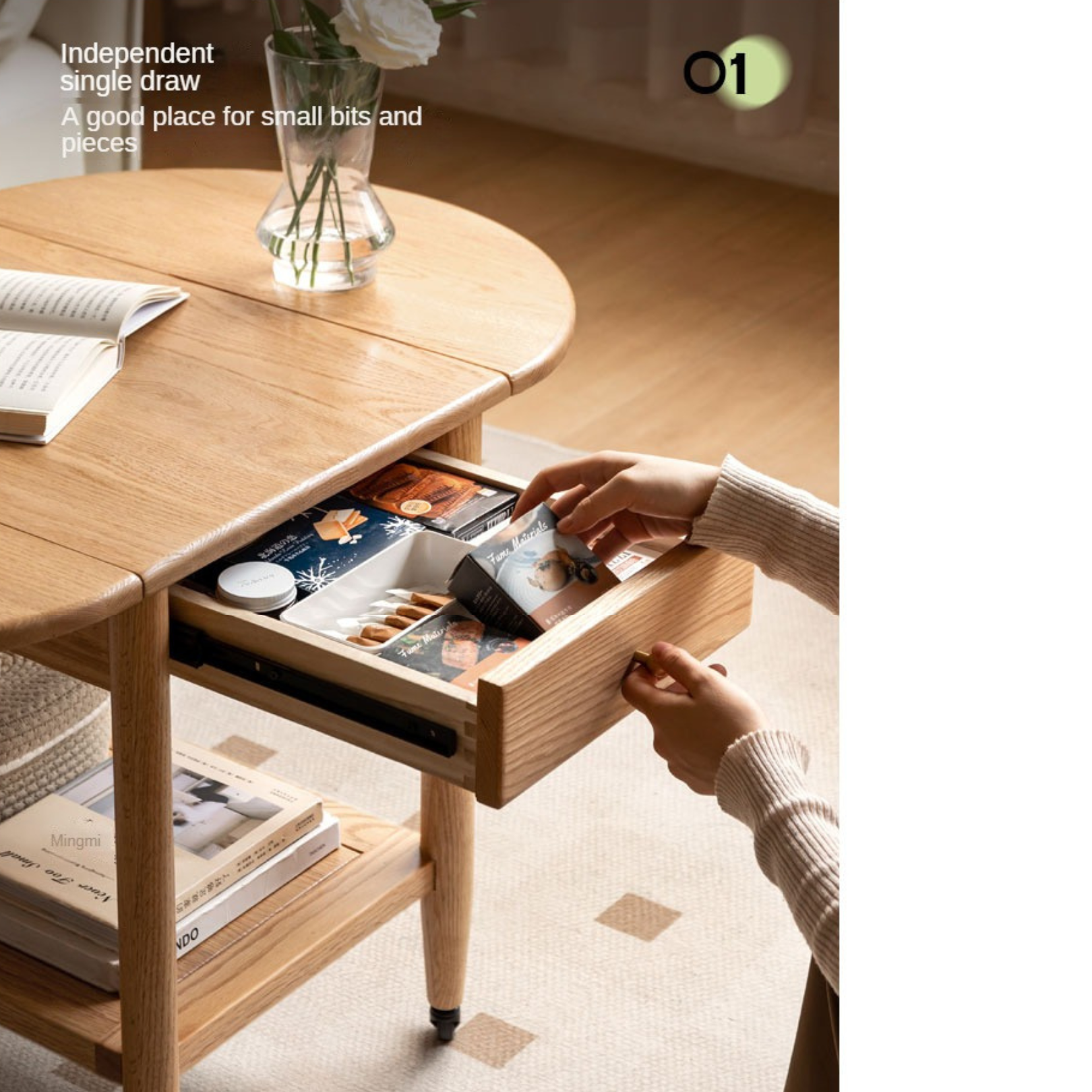 Oak Solid Wood Small Folding Coffee Table