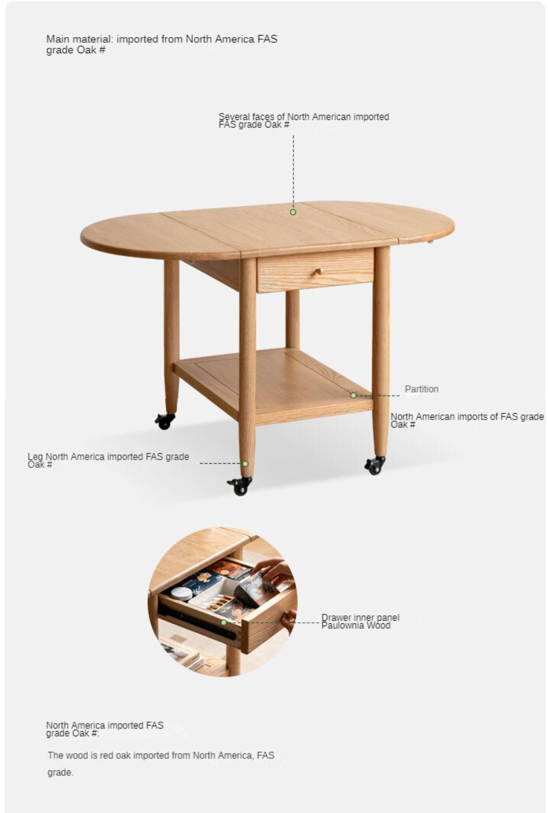 Oak Solid Wood Small Folding Coffee Table