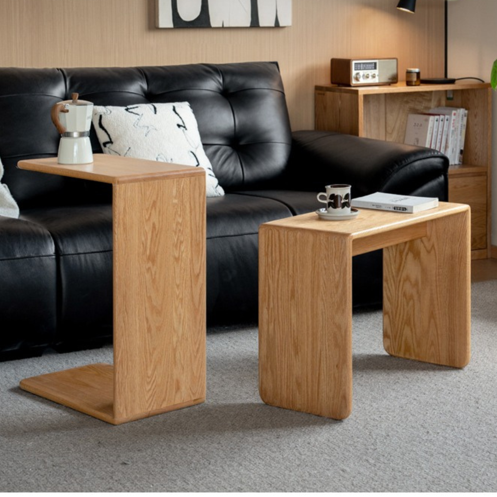 Oak, Ash Solid Wood Multifunctional C-shaped Side Table