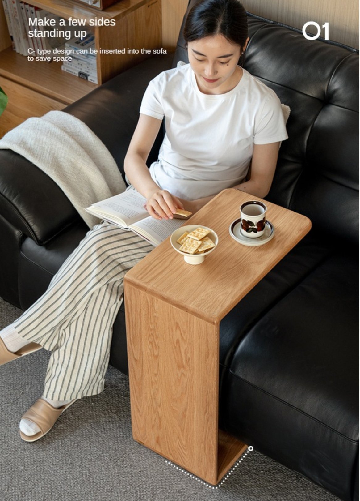 Oak, Ash Solid Wood Multifunctional C-shaped Side Table