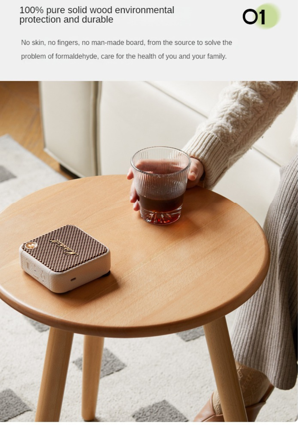 Beech, Rubberwood Solid Wood Small Round Side Table