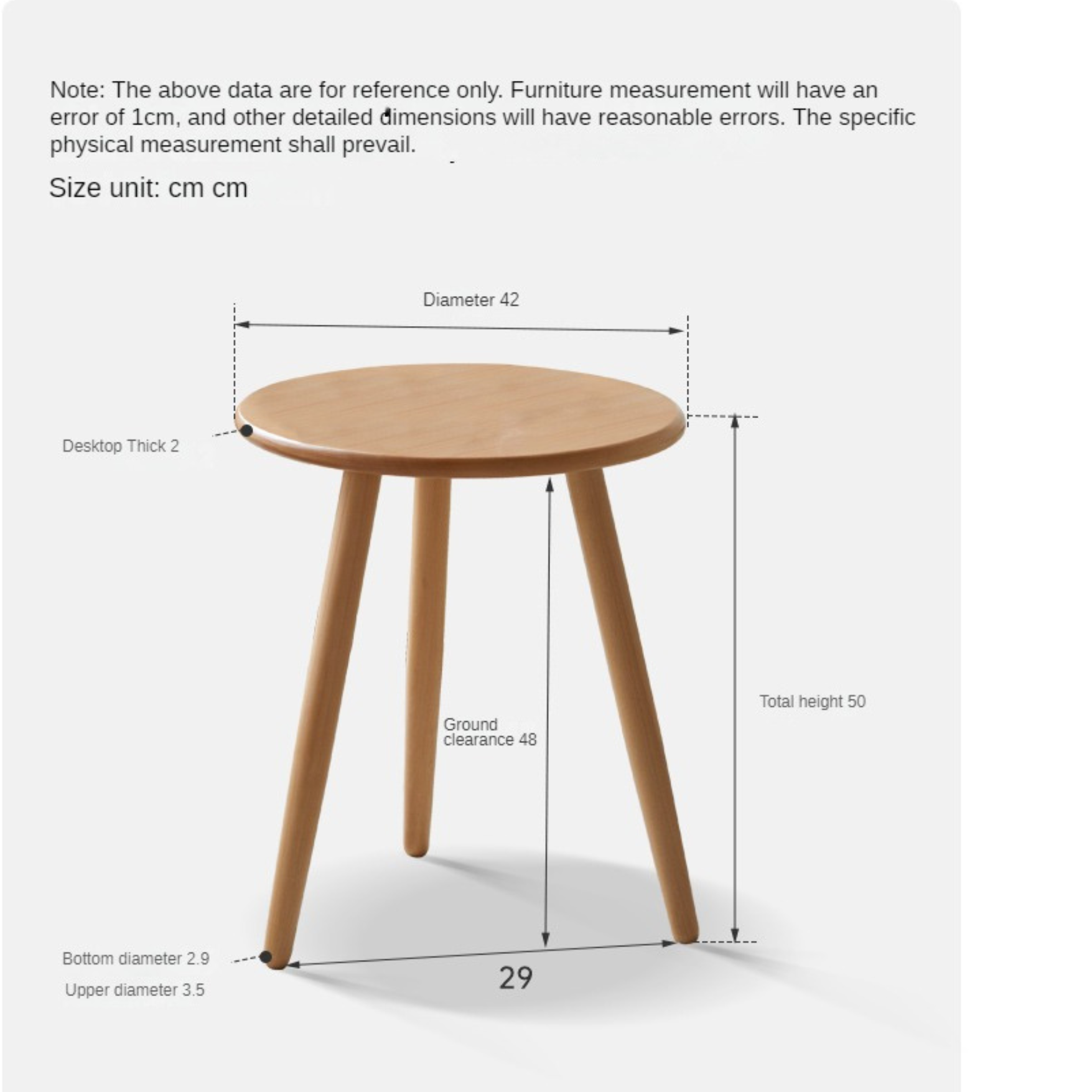 Beech, Rubberwood Solid Wood Small Round Side Table