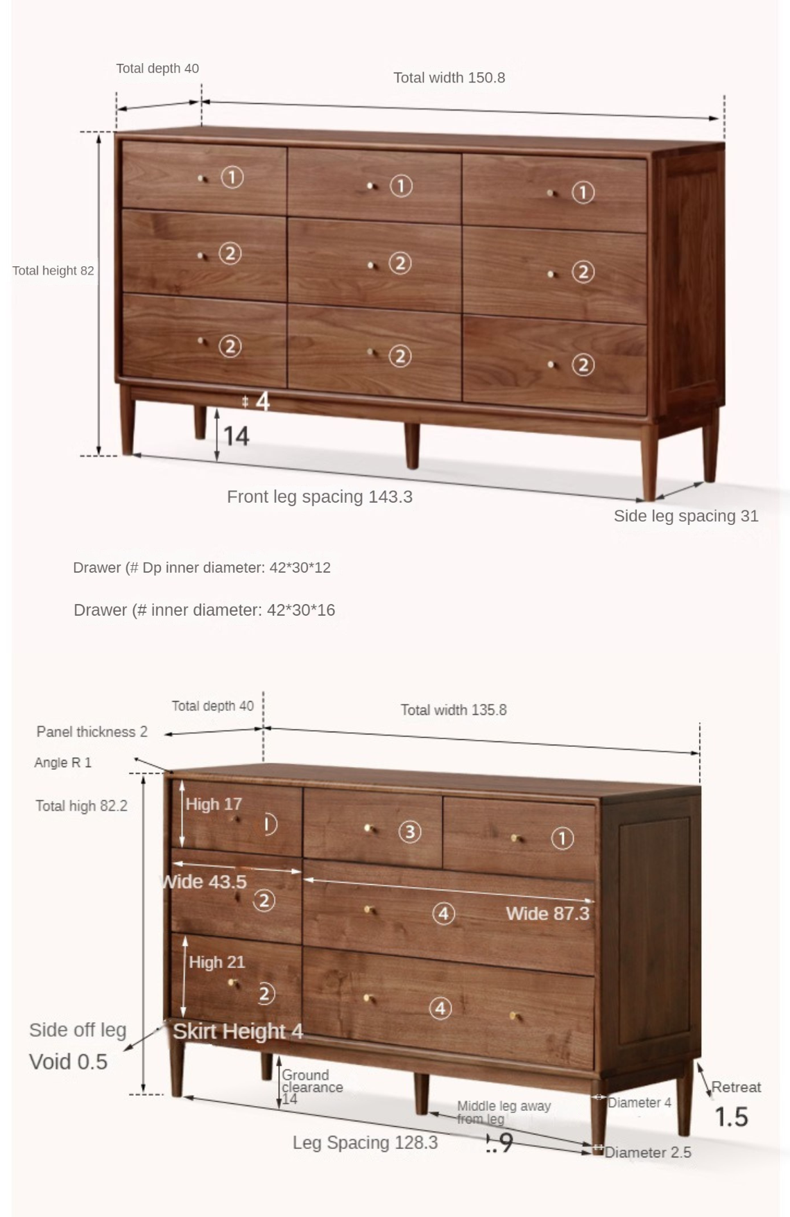 Black Walnut, Oak Solid Wood Drawer, Modern Porch Cabinet