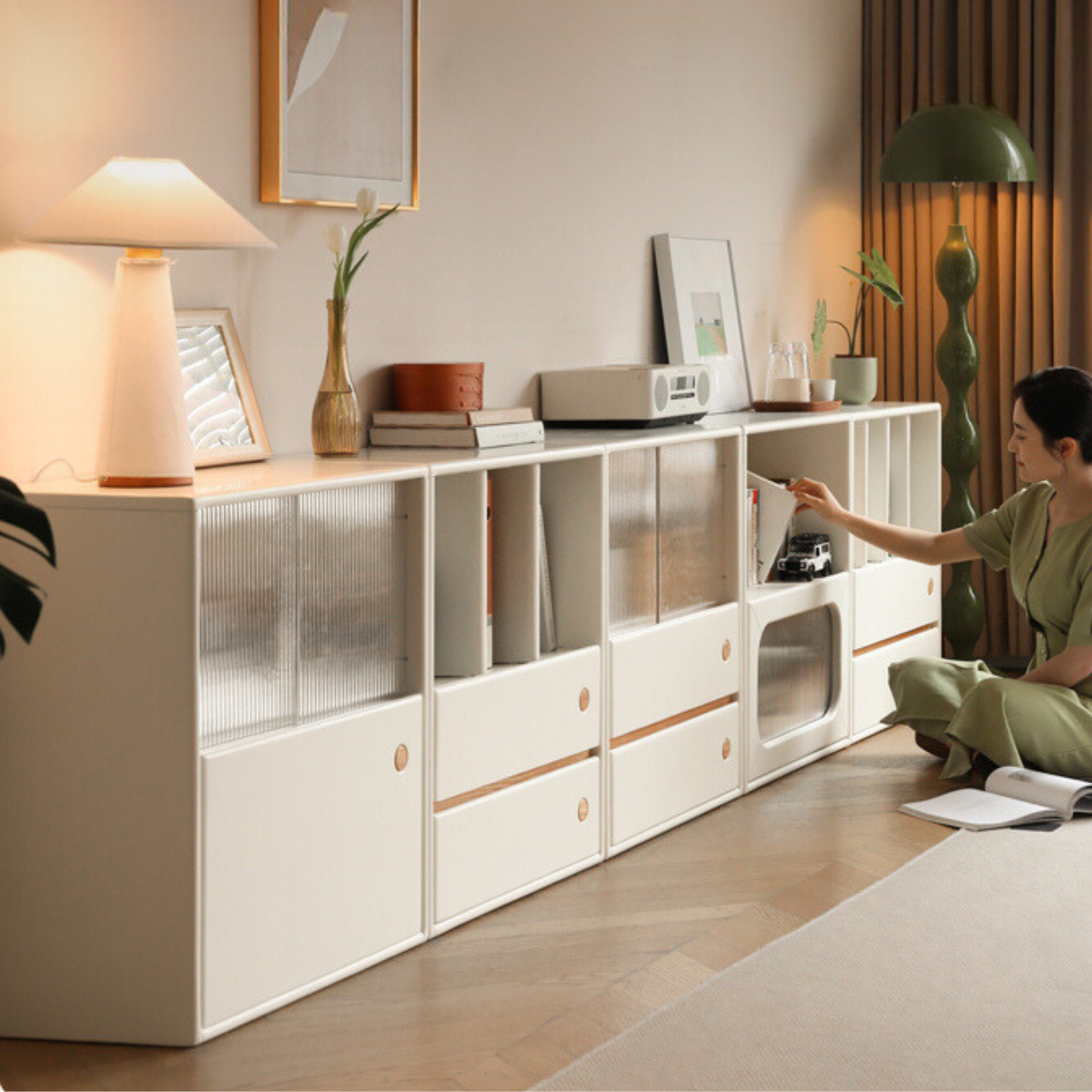 Solid Rubberwood, Poplar Solid Wood Multi-function Bookcase.