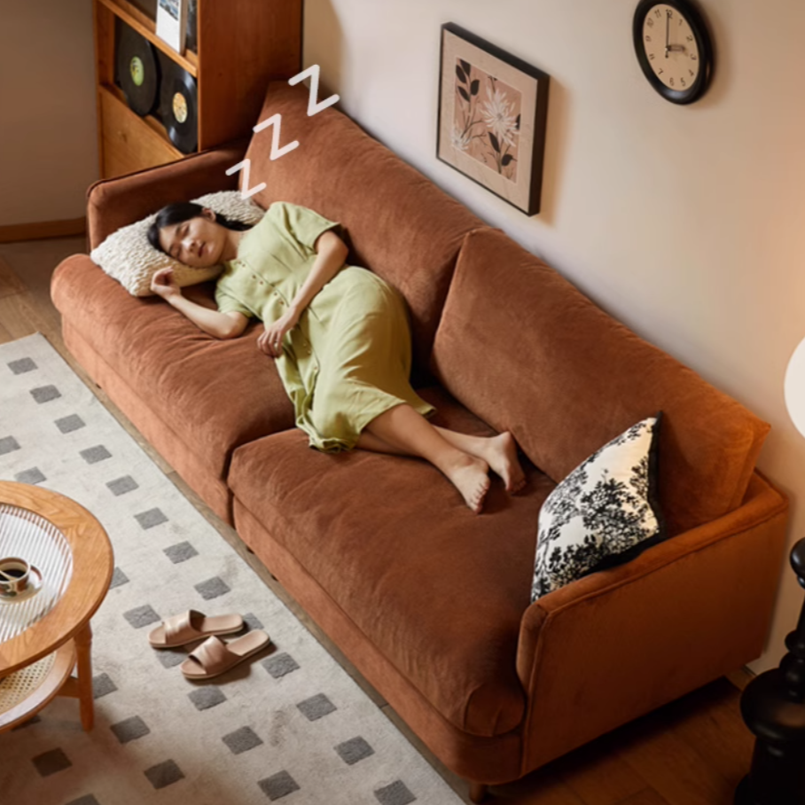 Fabric Three-seat Straight Sofa.