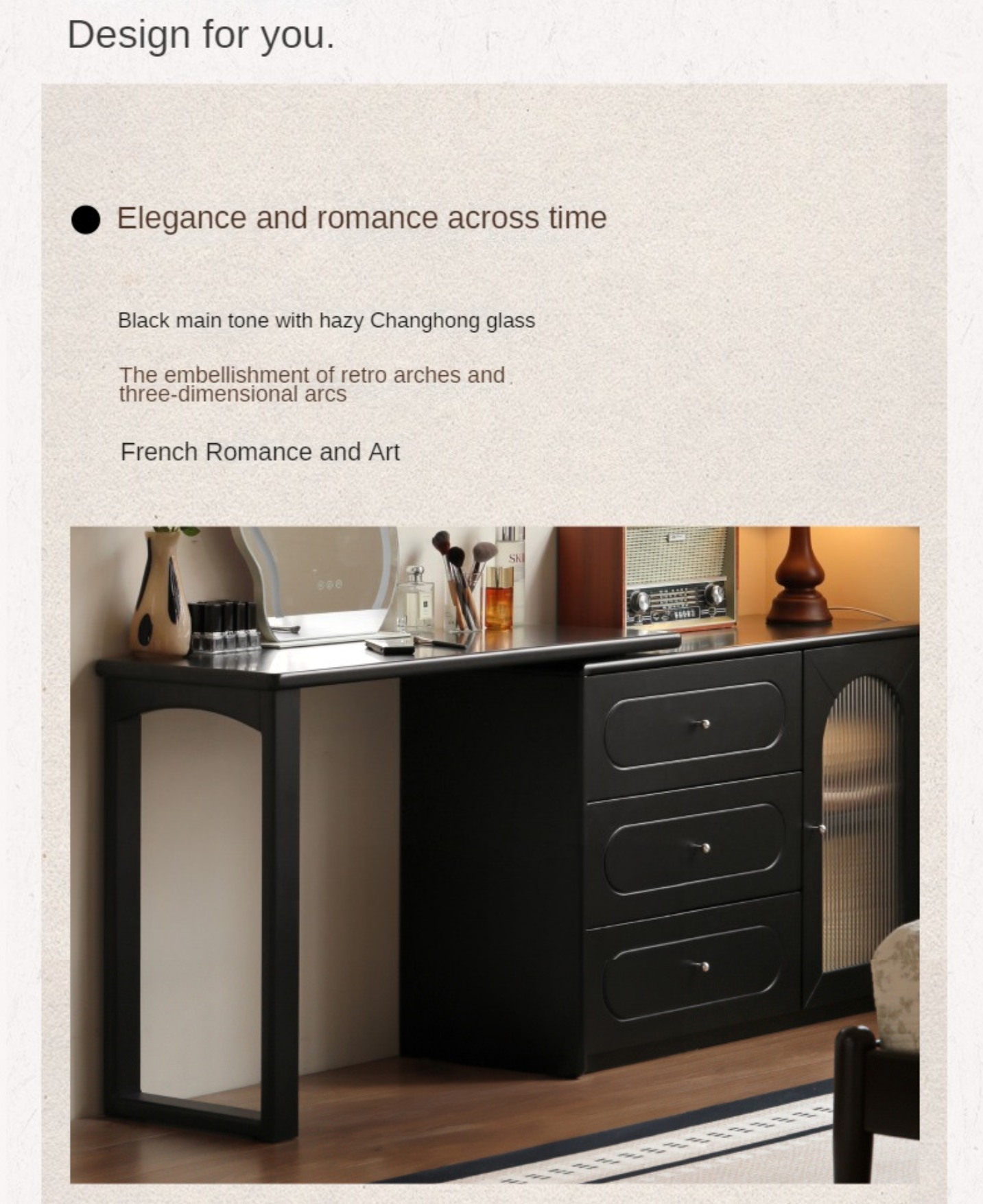 Solid RubberWood Retractable Vanity Table Retro Style.