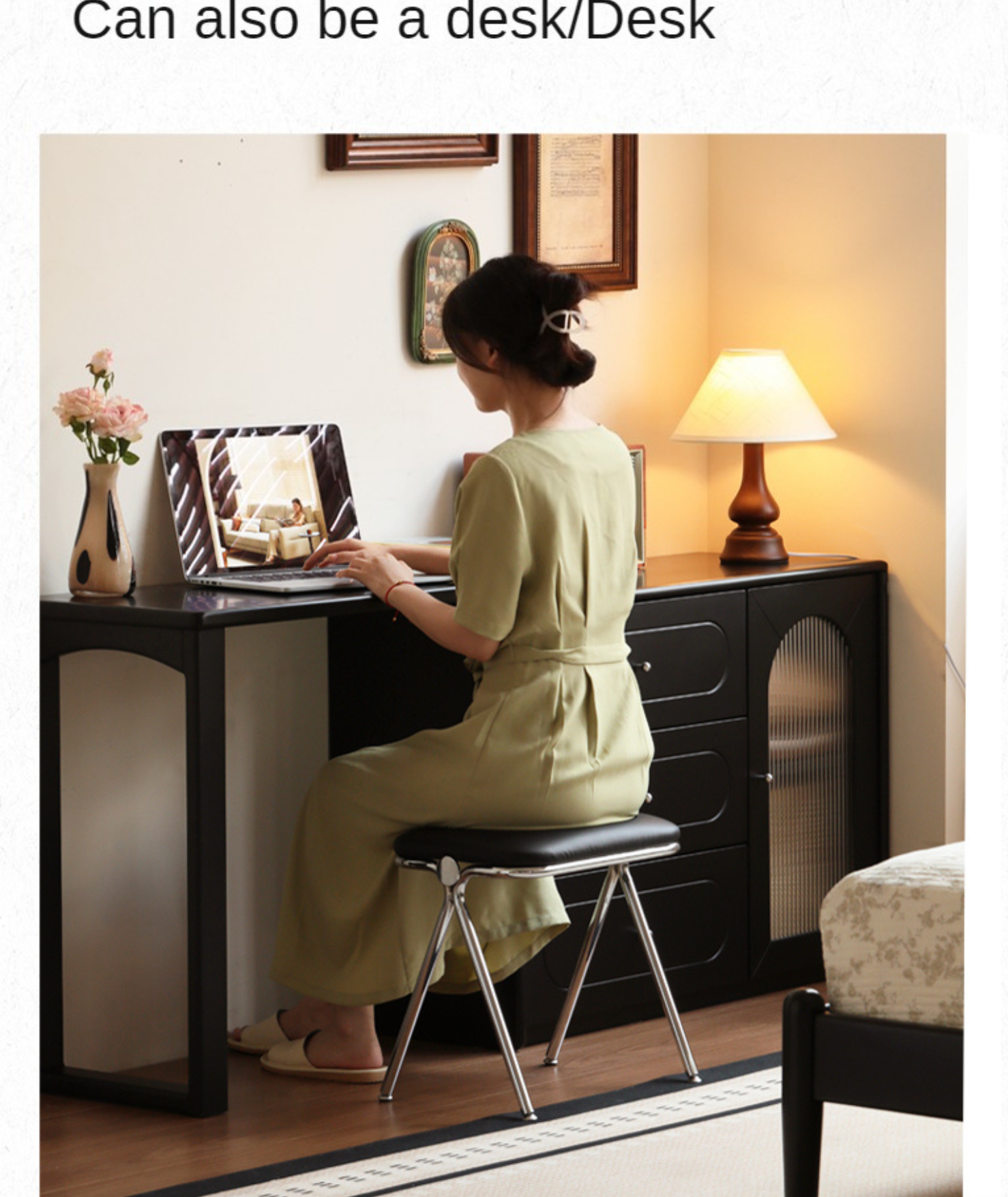 Solid RubberWood Retractable Vanity Table Retro Style.