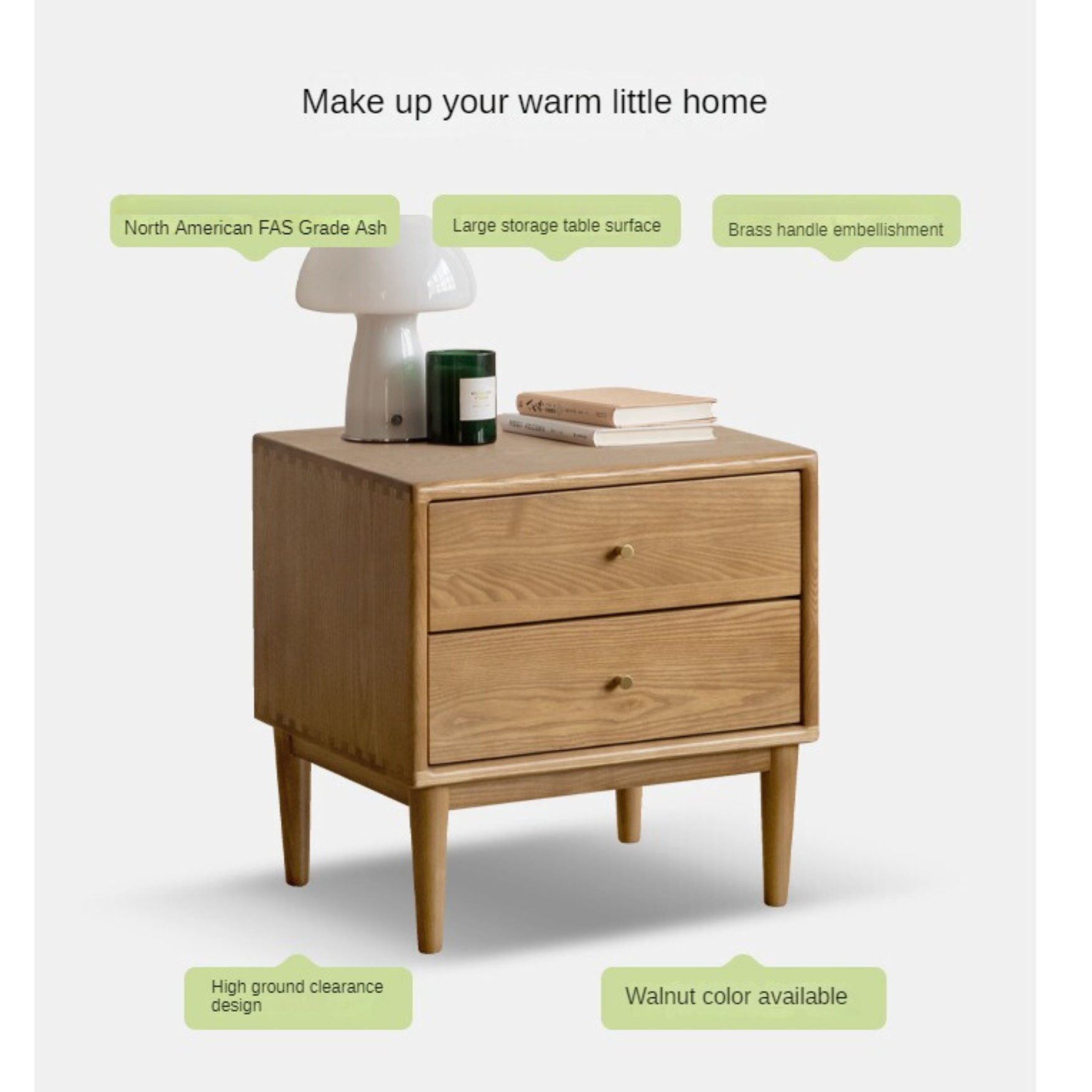 Ash, Cherry Solid Wood Modern Simple Nightstand