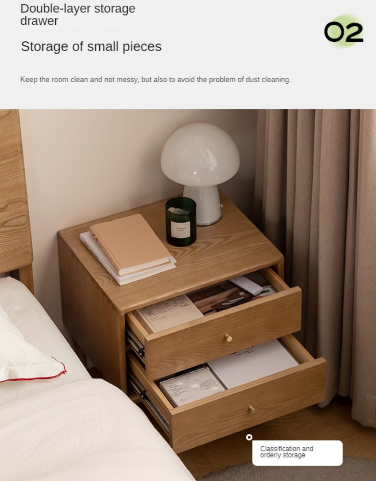 Ash, Cherry Solid Wood Modern Simple Nightstand