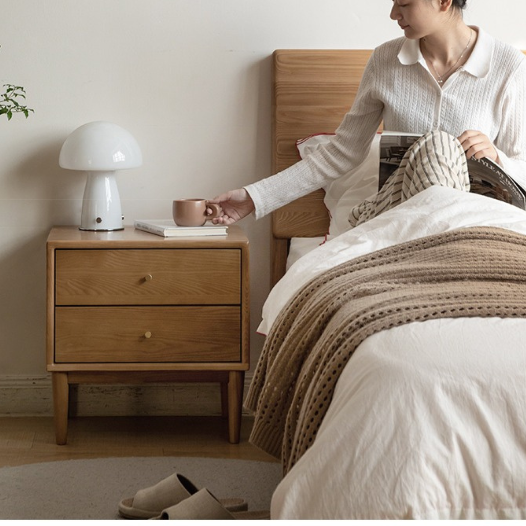 Ash, Cherry Solid Wood Modern Simple Nightstand