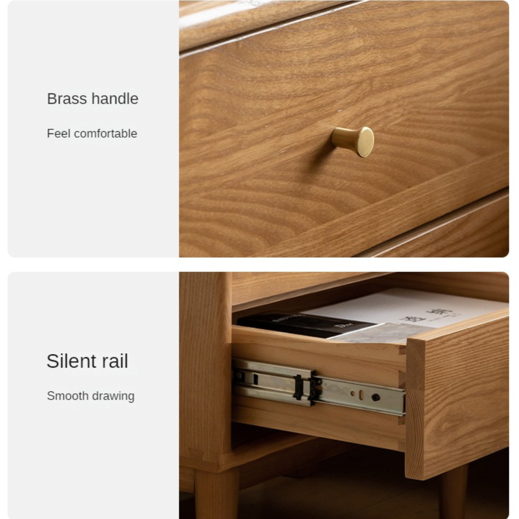 Ash, Cherry Solid Wood Modern Simple Nightstand