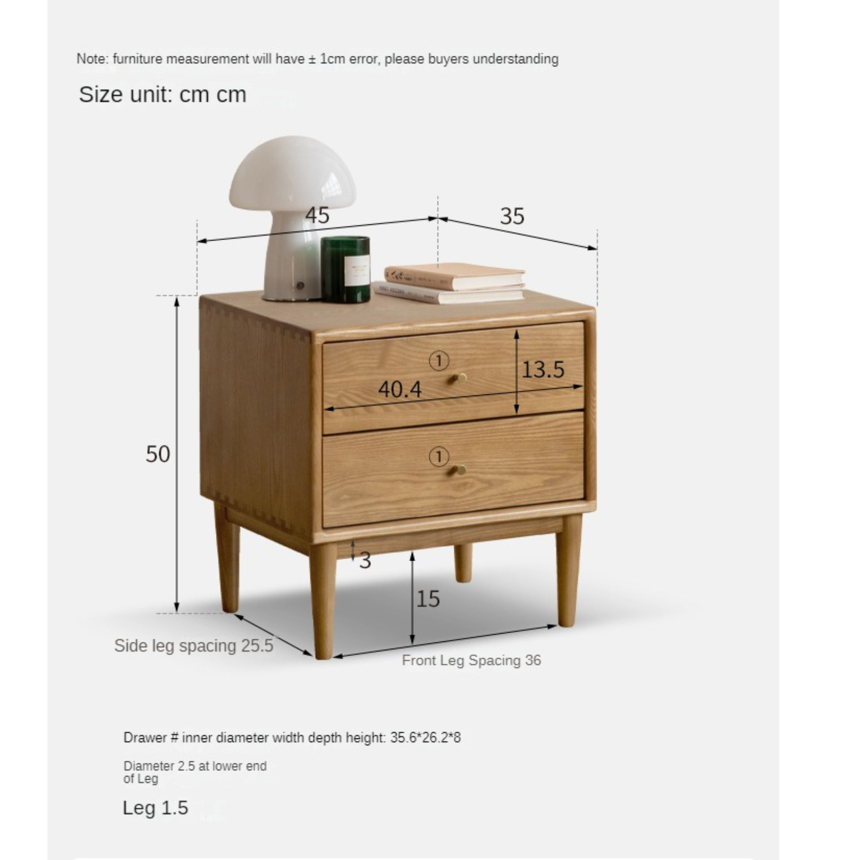 Ash, Cherry Solid Wood Modern Simple Nightstand