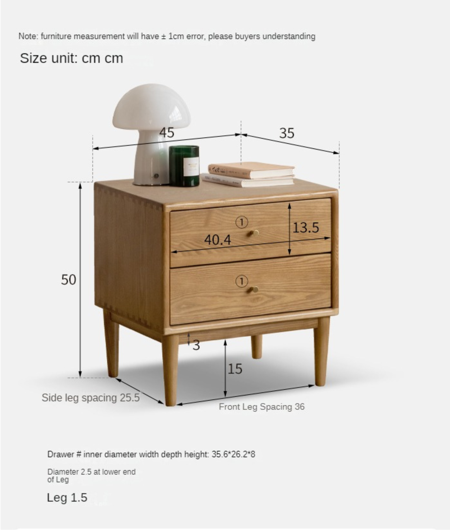 Ash, Cherry Solid Wood Modern Simple Nightstand