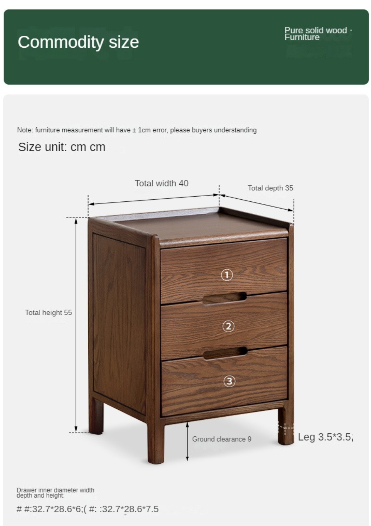 Oak Solid Wood, Solid Rubberwood Nordic Style Nightstand