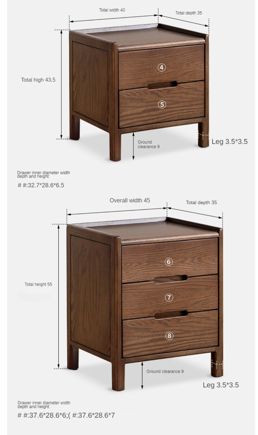 Oak Solid Wood, Solid Rubberwood Nordic Style Nightstand