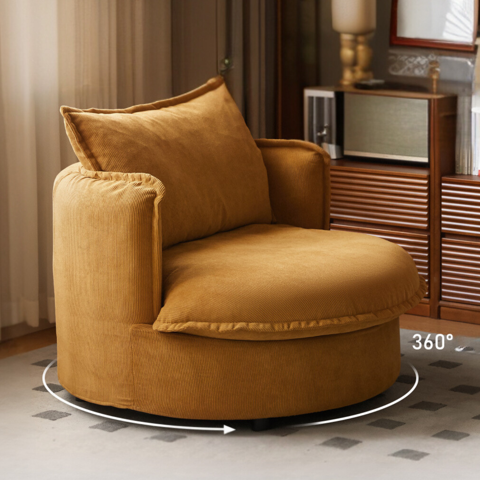 Fabric Round Rotatable Single Chair