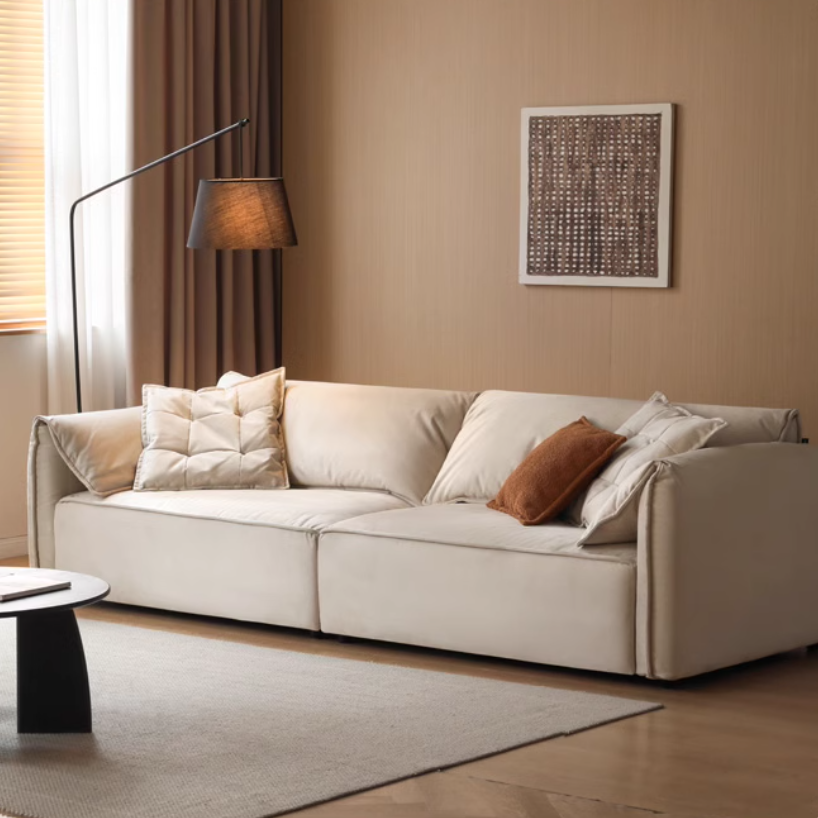 Fabric Modern Tofu Block Elephant Ear Down Sofa.