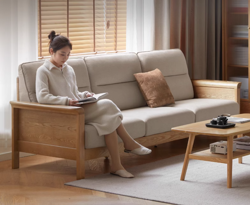 Ash Solid Wood Modern High Back Sofa.