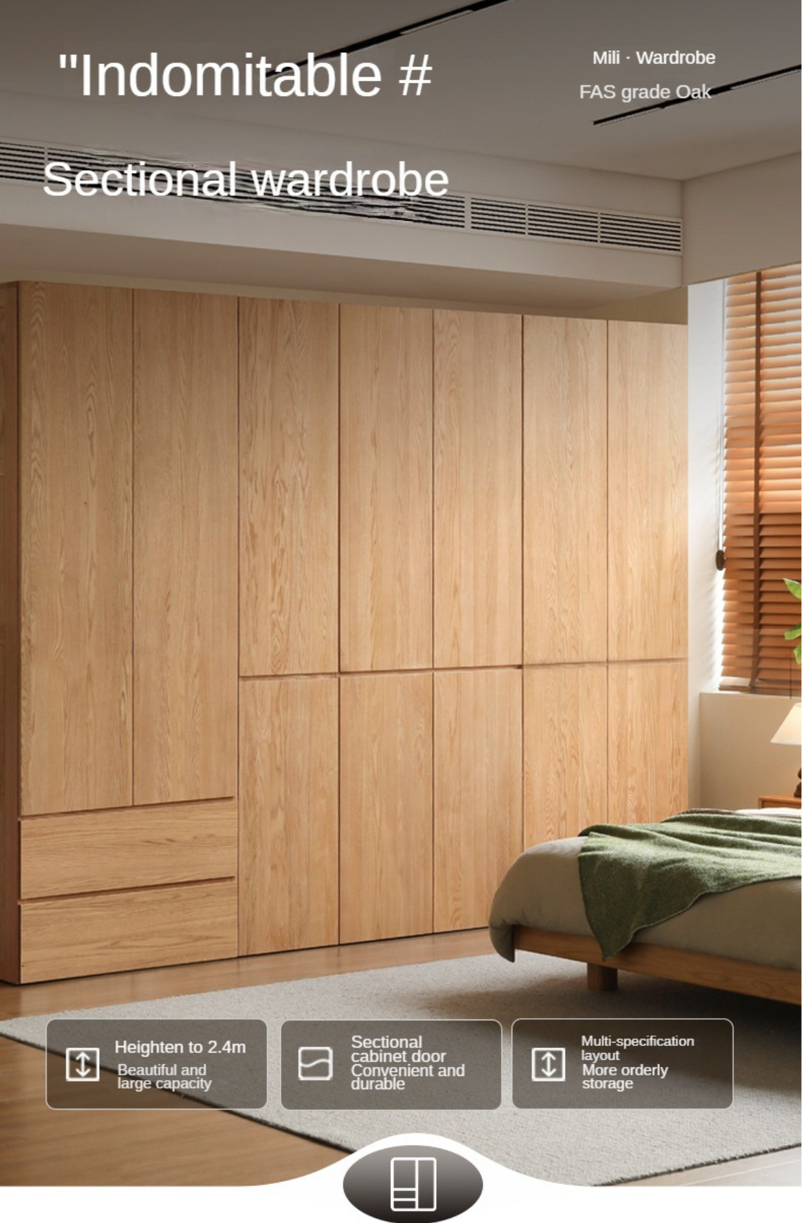 Oak, Ash Solid Wood Sectional Wardrobe.