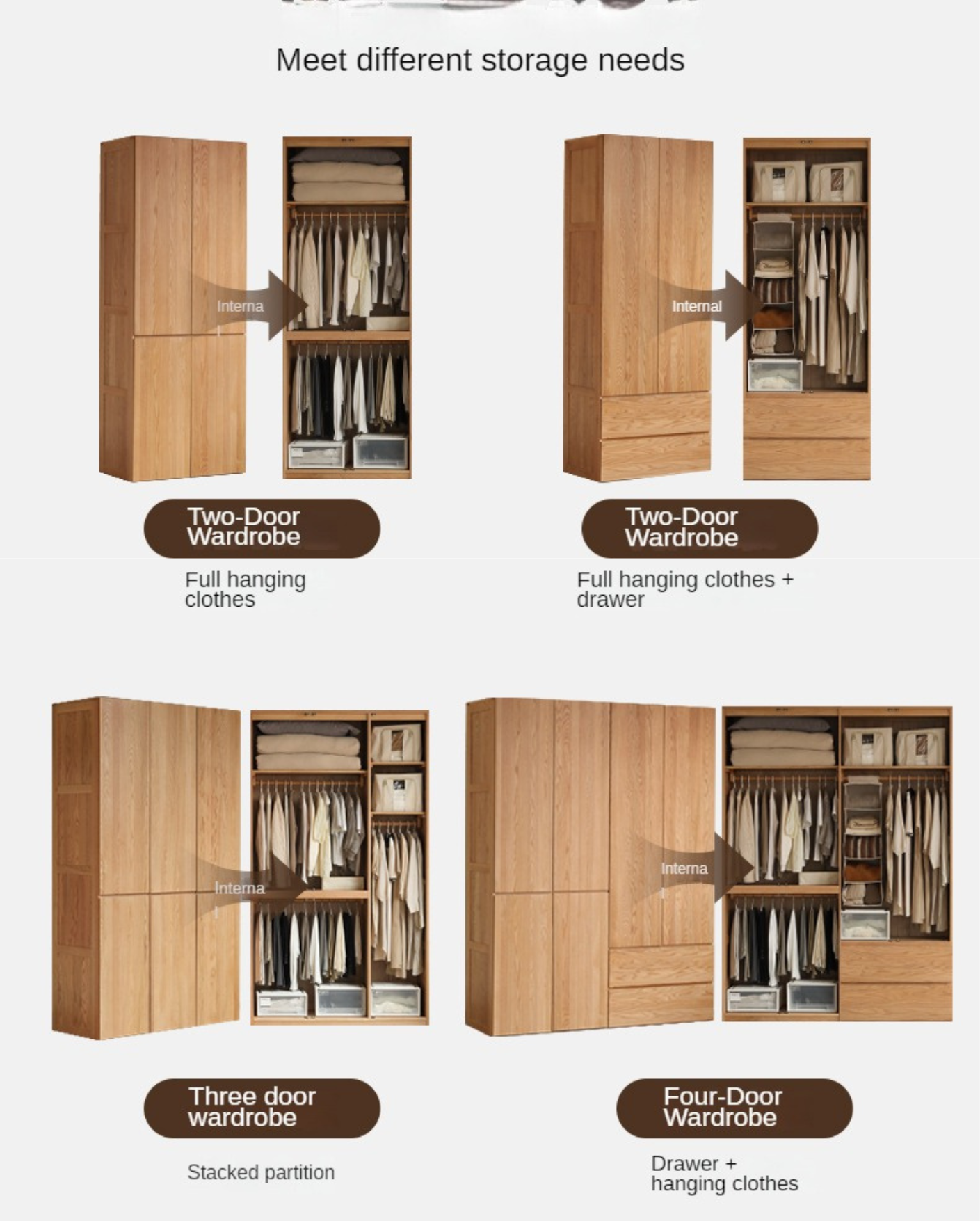 Oak, Ash Solid Wood Sectional Wardrobe.