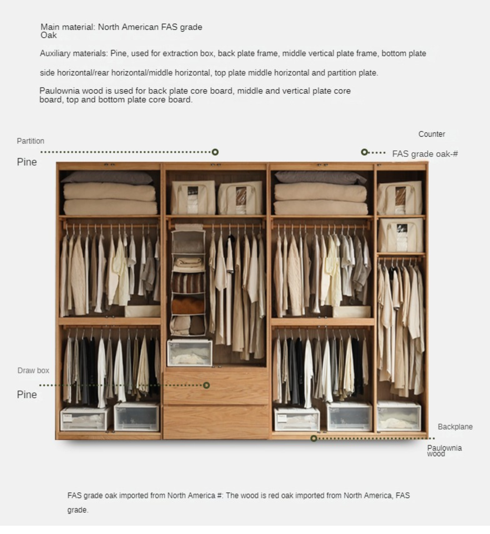 Oak, Ash Solid Wood Sectional Wardrobe.
