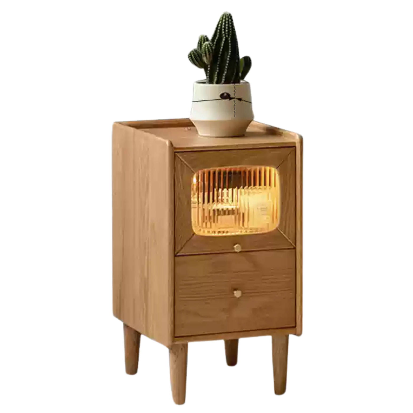 Oak, Beech Solid Wood Nightstand With Light
