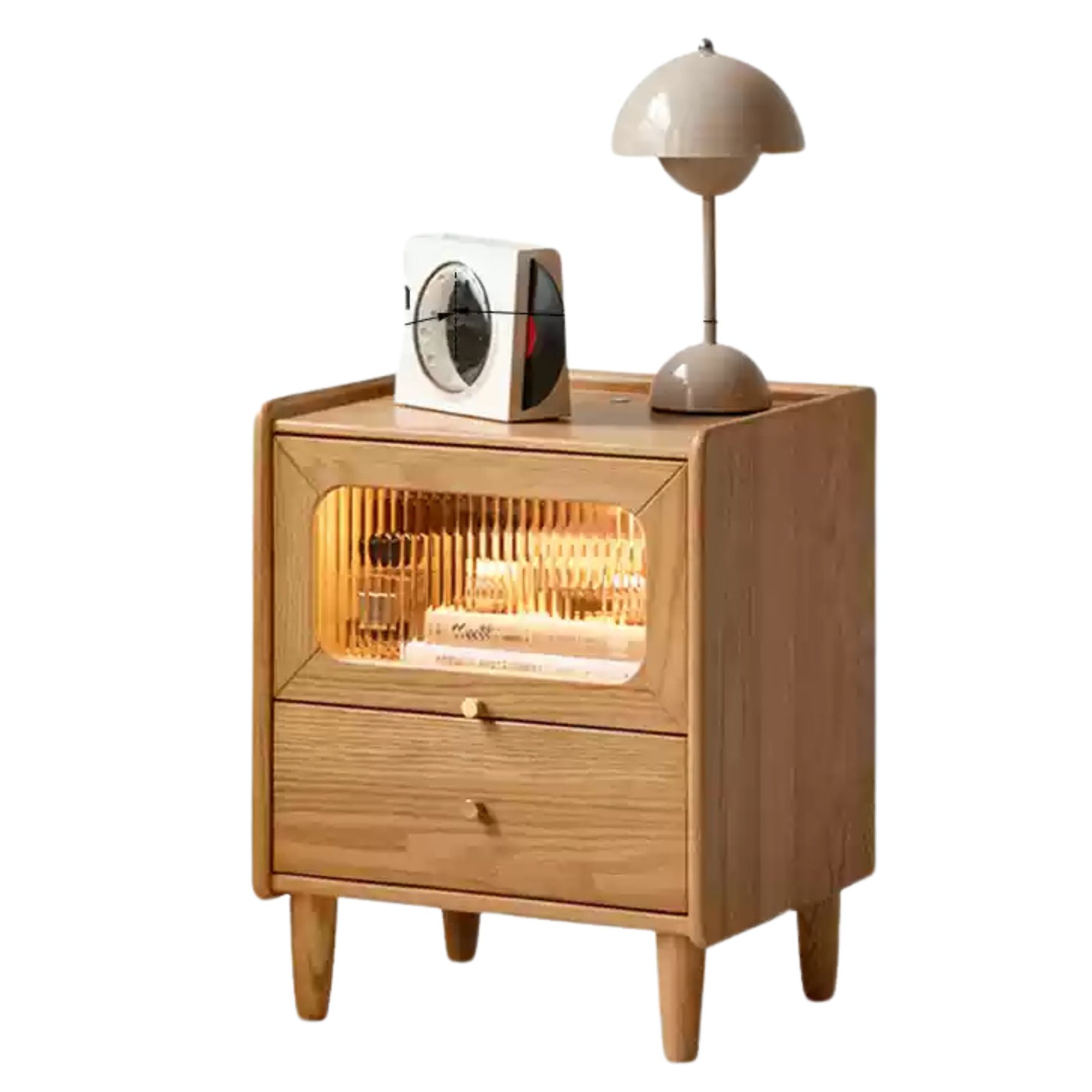 Oak, Beech Solid Wood Nightstand With Light
