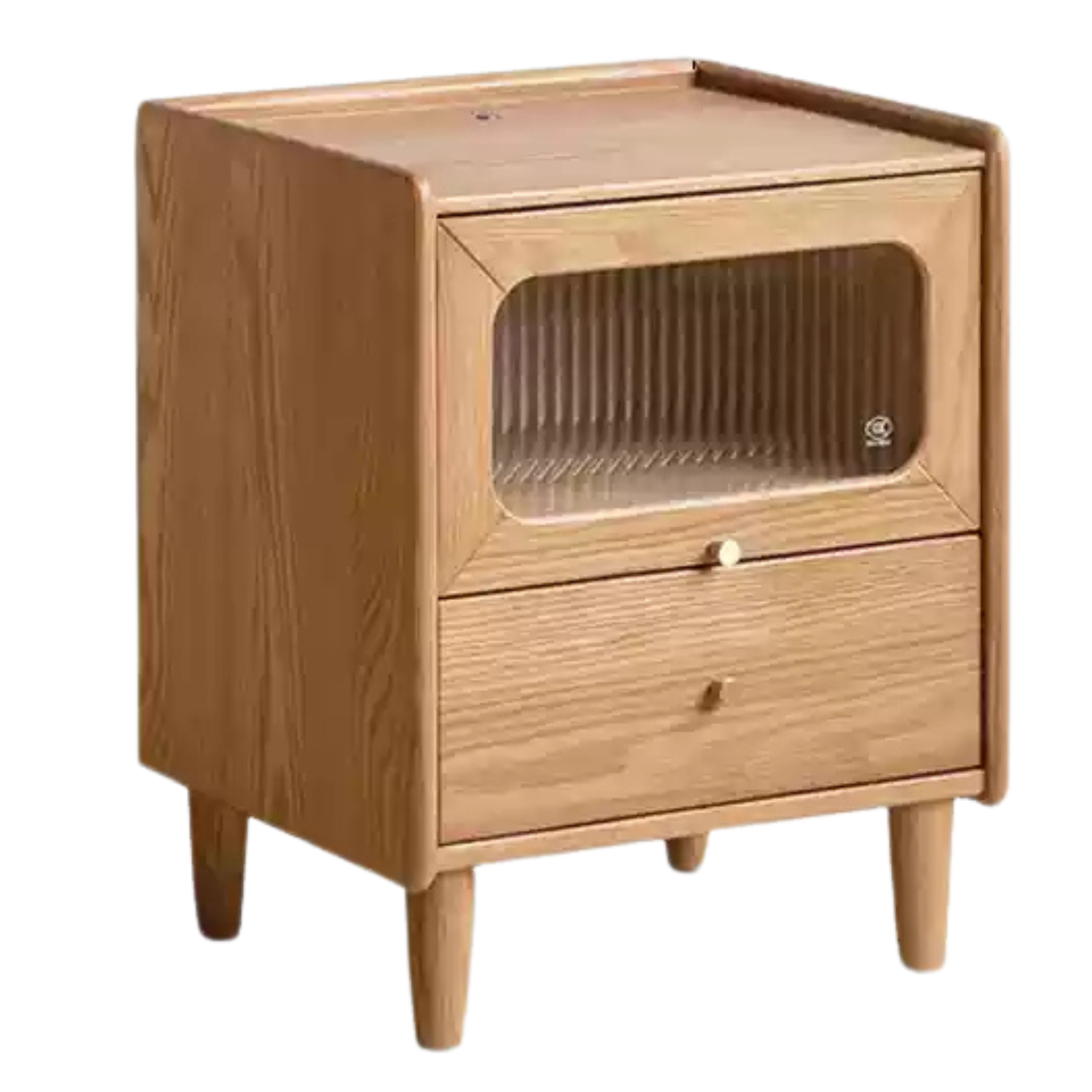 Oak, Beech Solid Wood Nightstand With Light