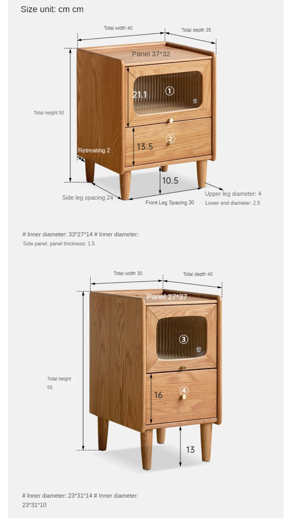 Oak, Beech Solid Wood Nightstand With Light