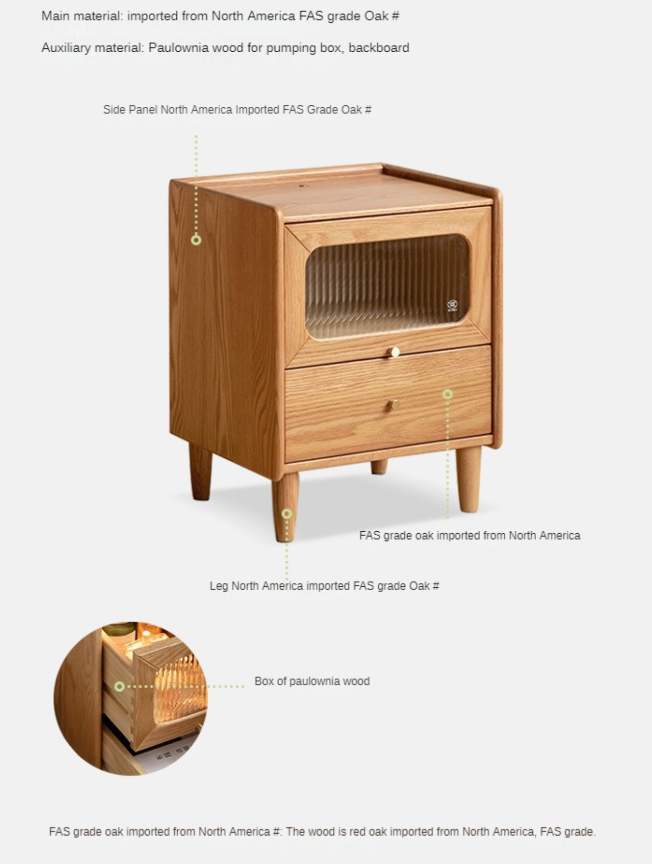 Oak, Beech Solid Wood Nightstand With Light