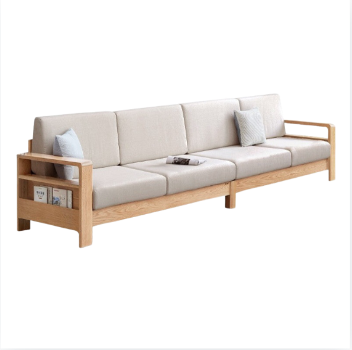 Solid Rubberwood, Oak Solid Wood Cotton Fabric Sofa