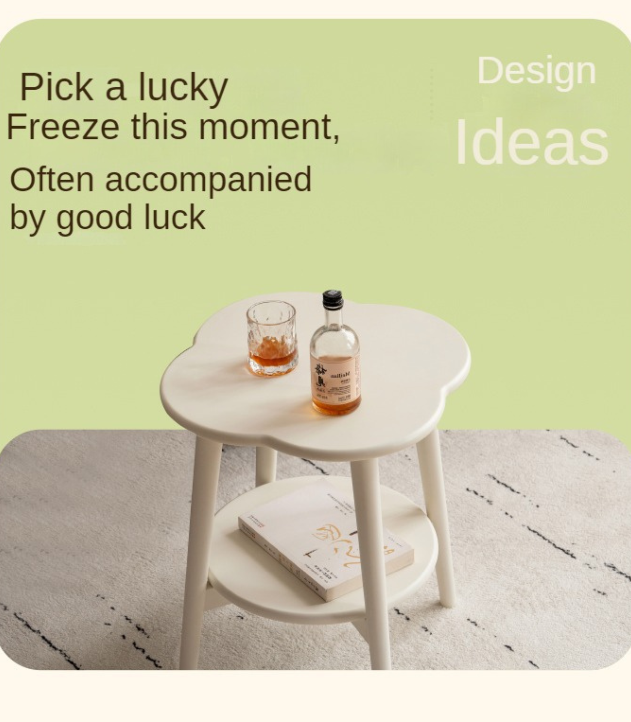 Poplar Solid Wood White Flower Side Table.