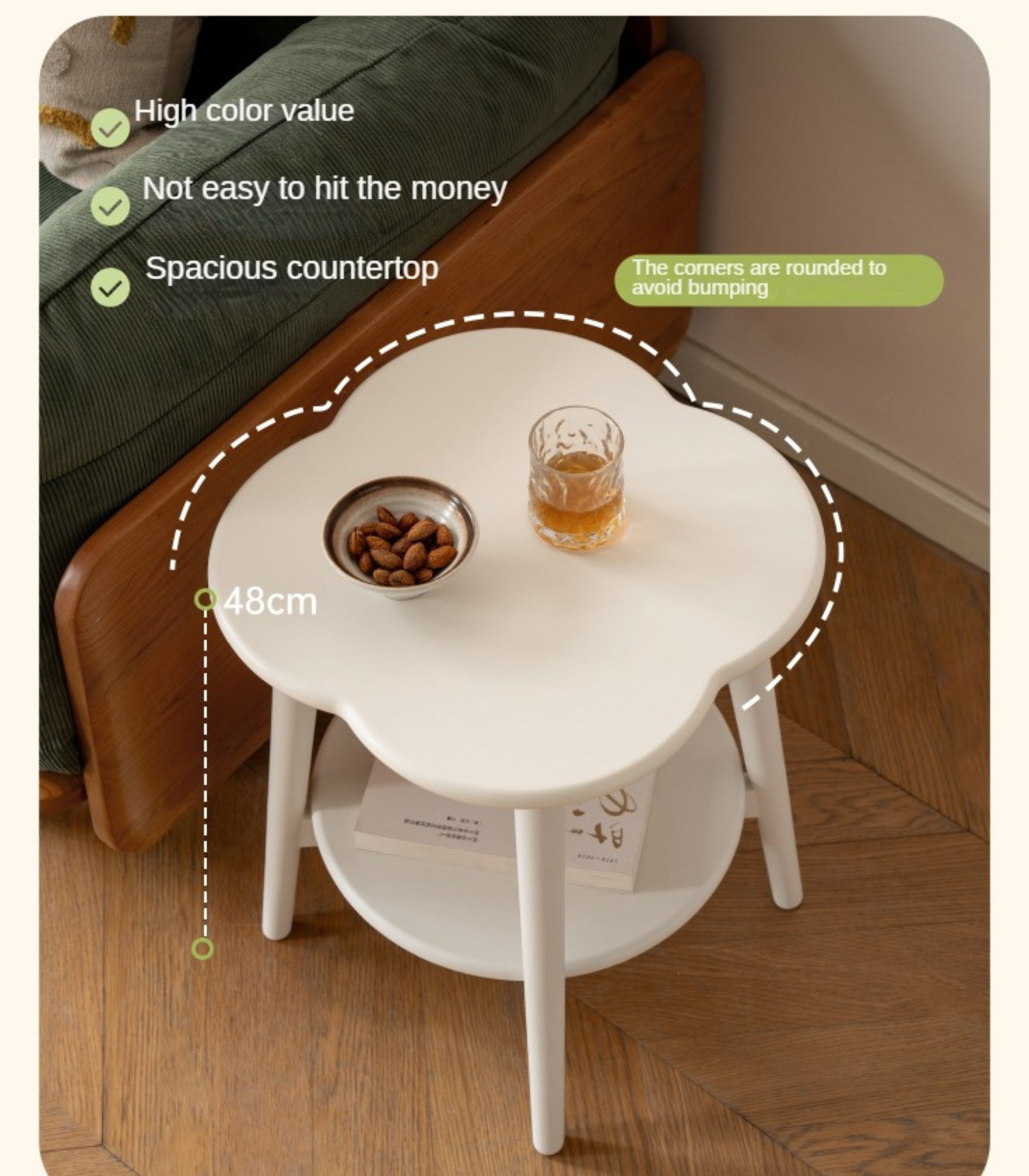 Poplar Solid Wood White Flower Side Table.