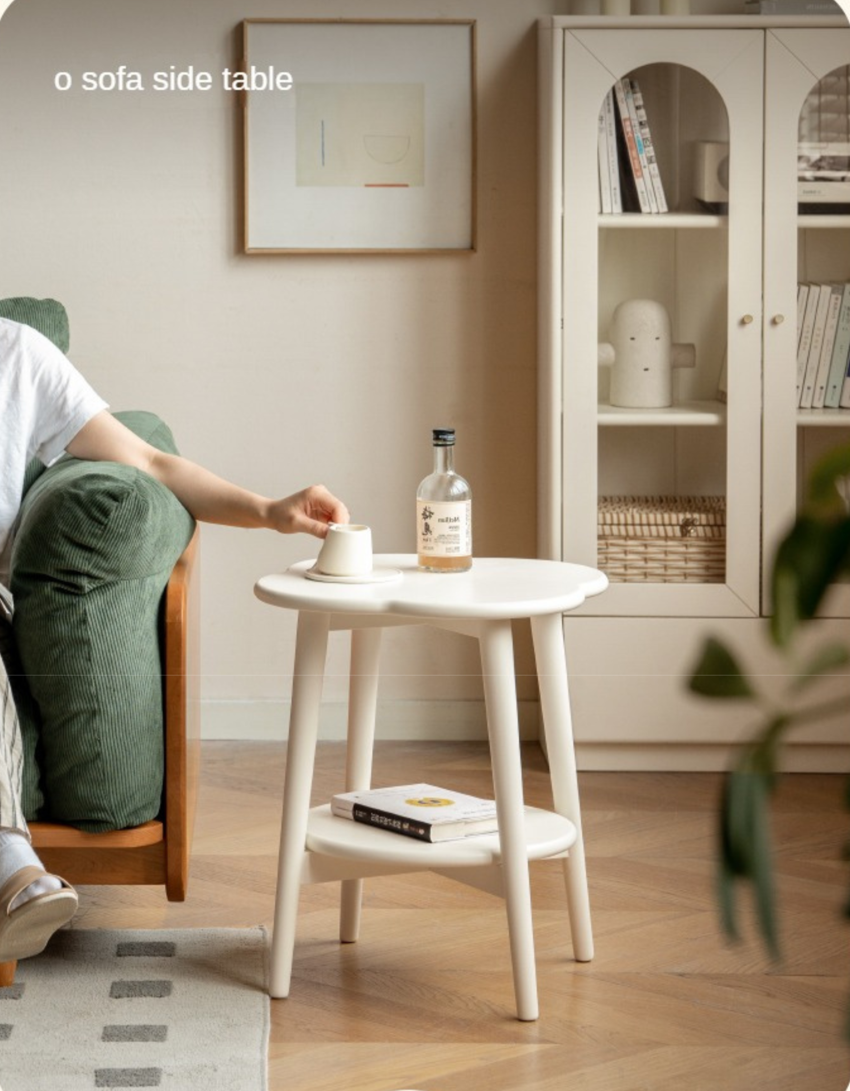 Poplar Solid Wood White Flower Side Table.