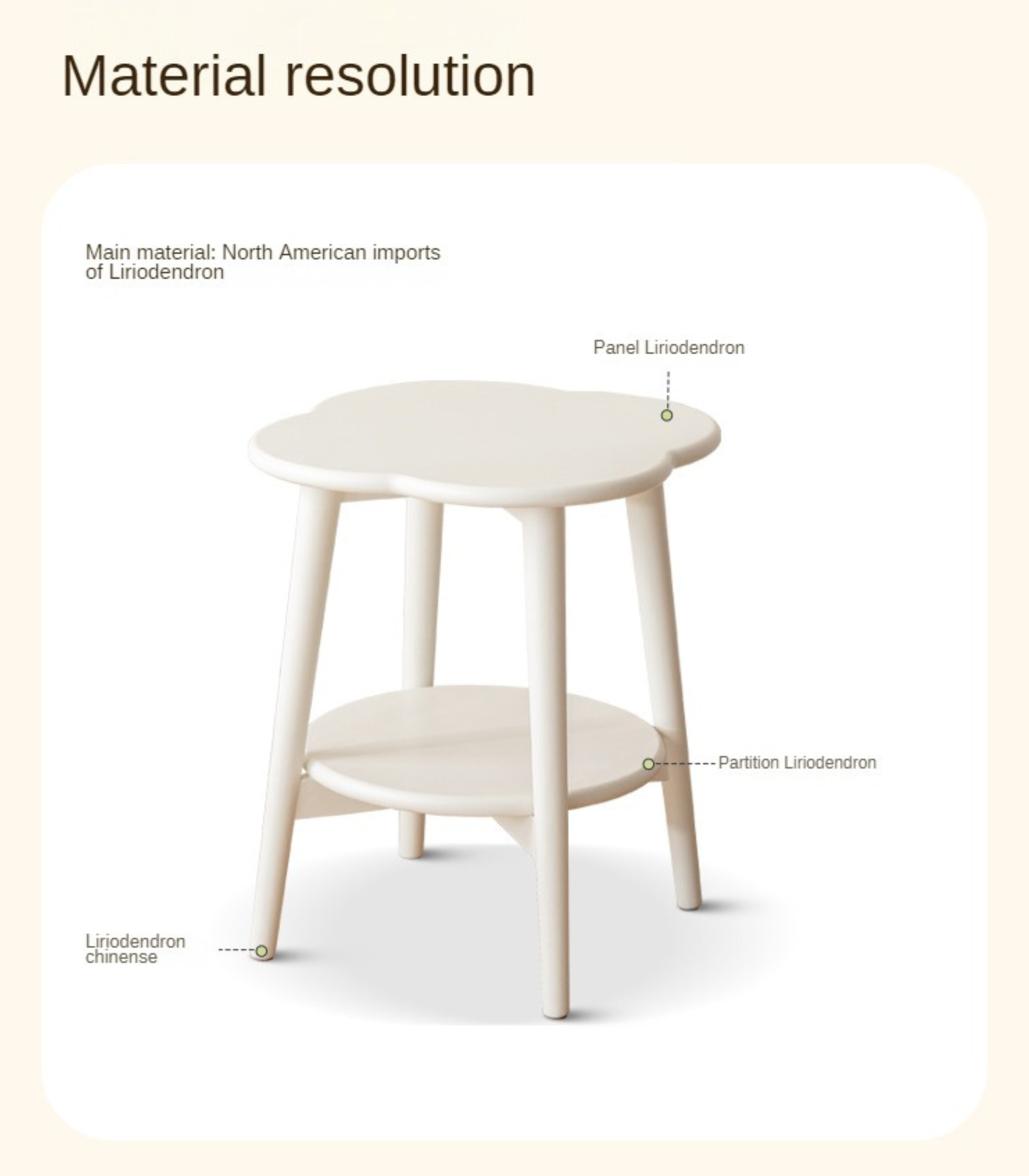 Poplar Solid Wood White Flower Side Table.