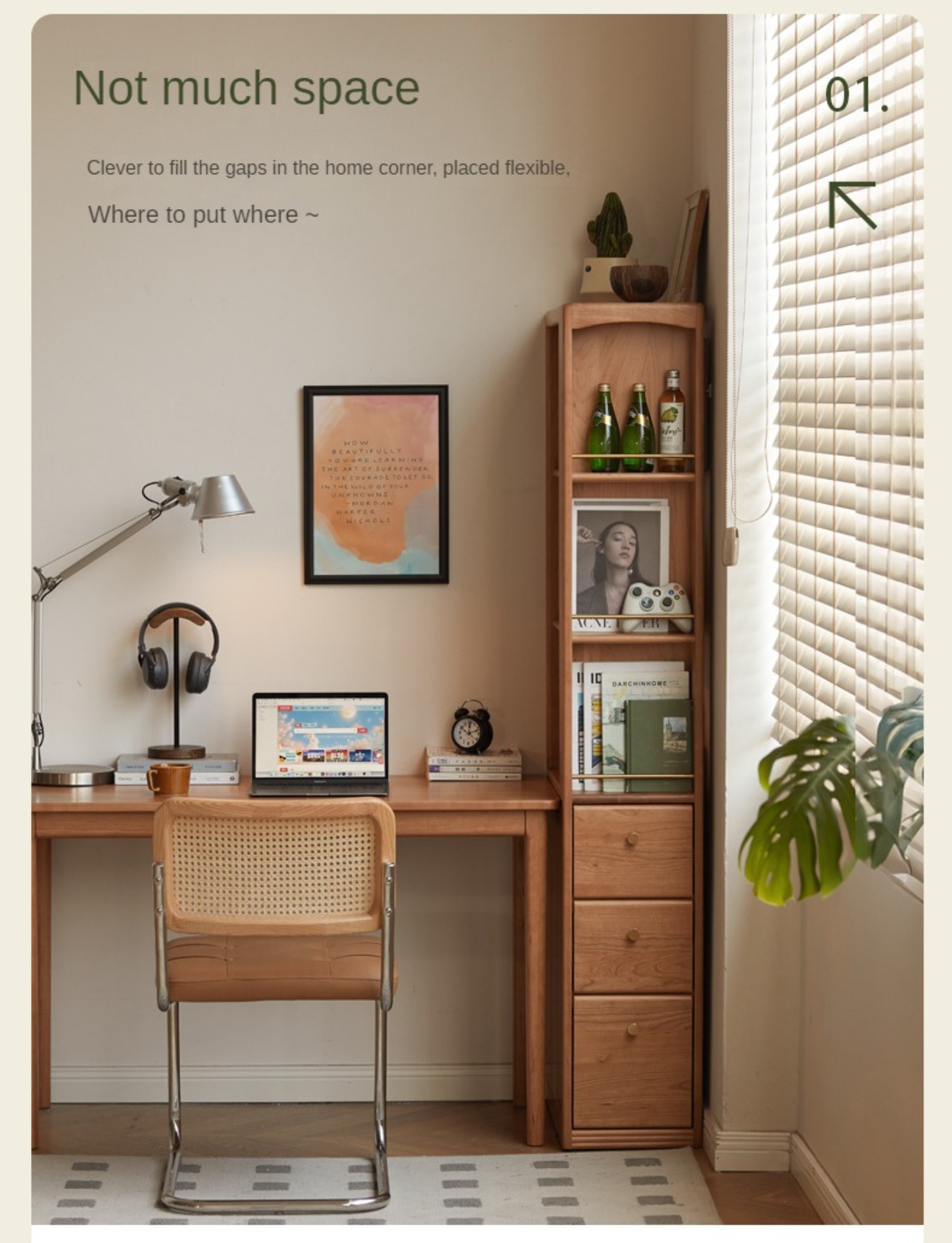 Cherry Solid Wood Bookcase With Drawer