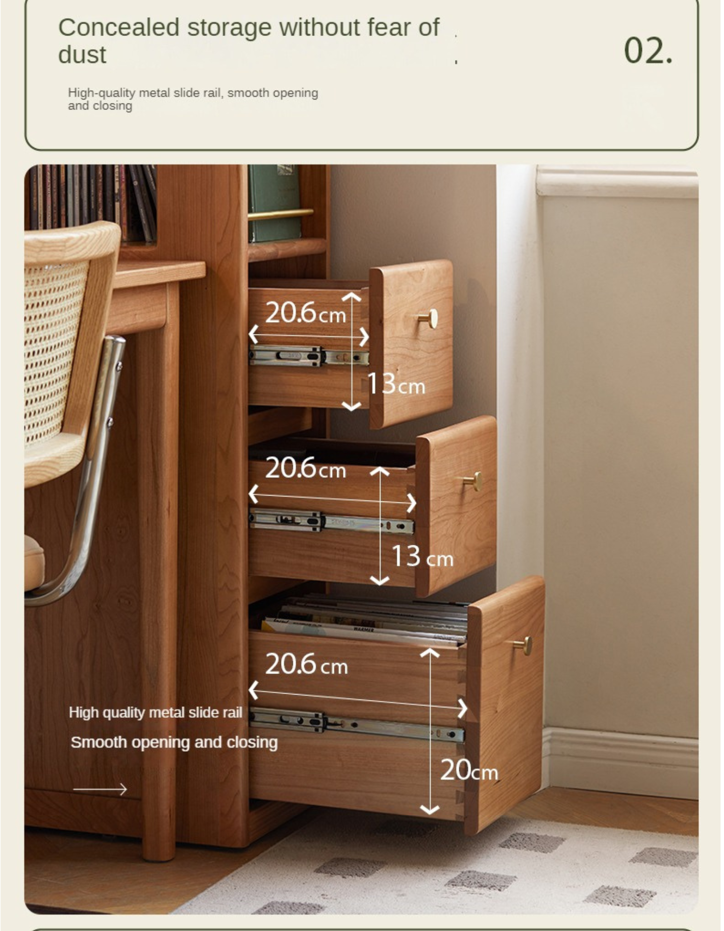 Cherry Solid Wood Bookcase With Drawer