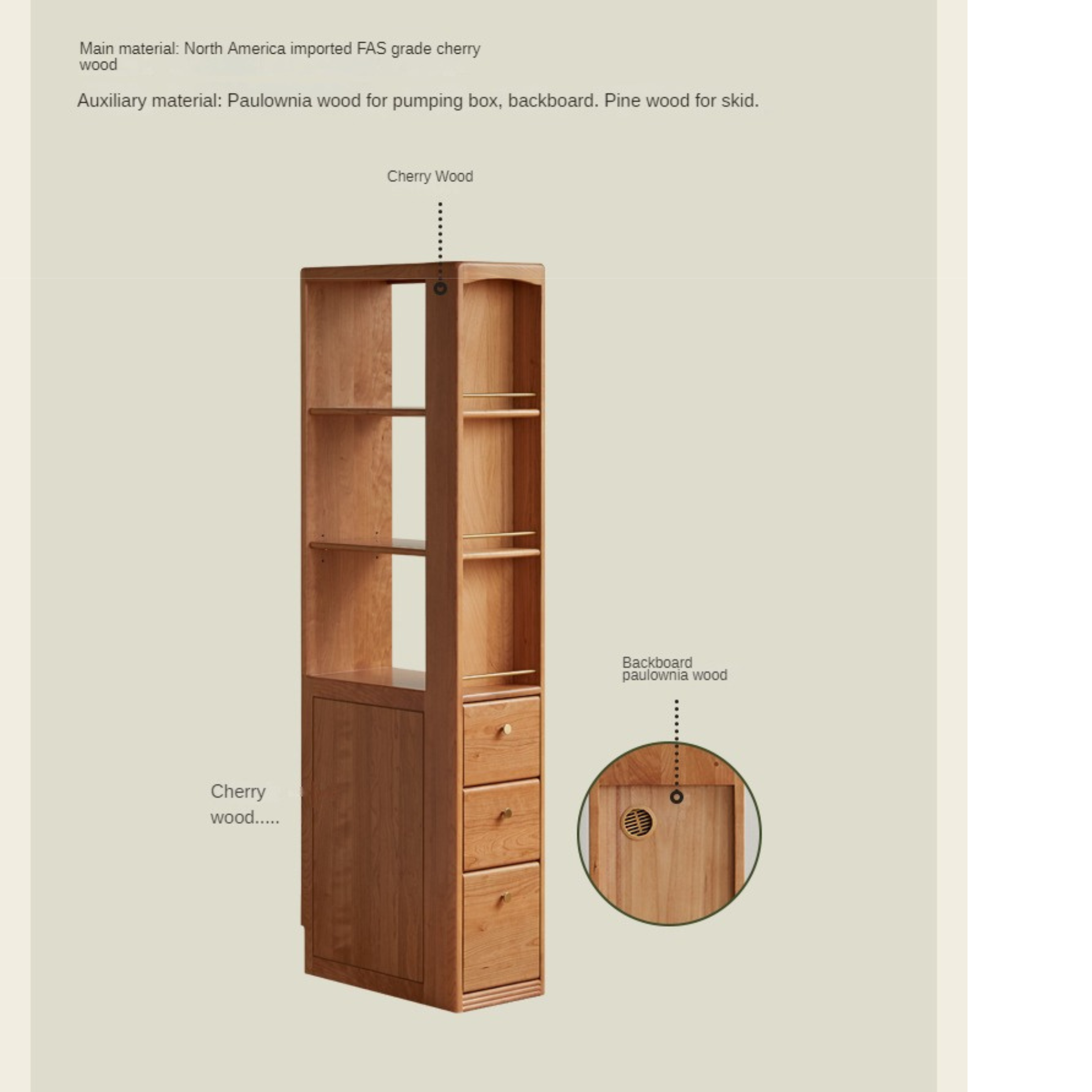 Cherry Solid Wood Bookcase With Drawer