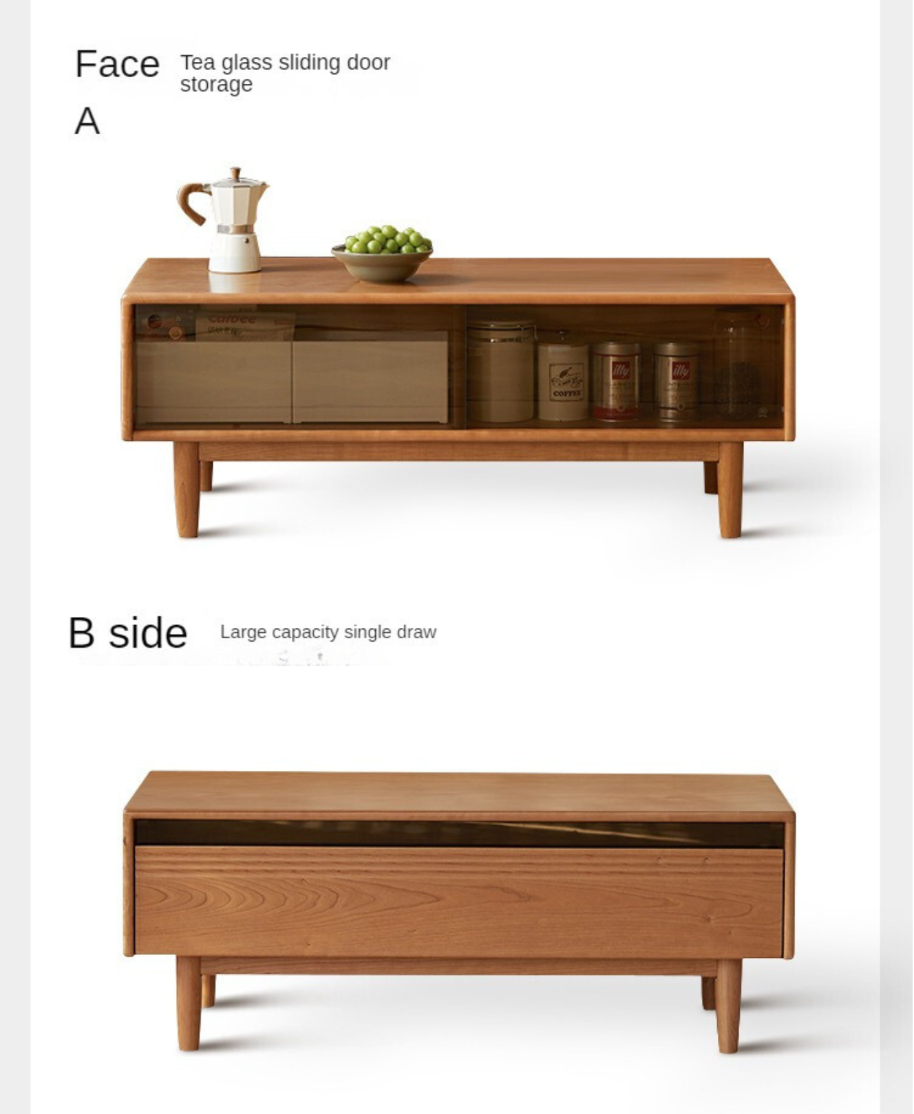 Cherry Wood Coffee Table with Drawer))